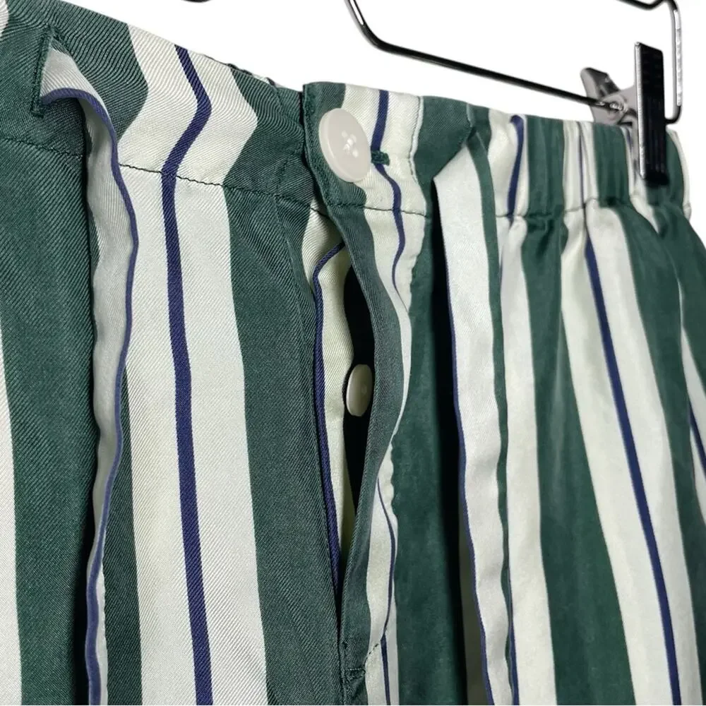 Sleepy Jones Green Cream Striped Silk Pajama Pants XS